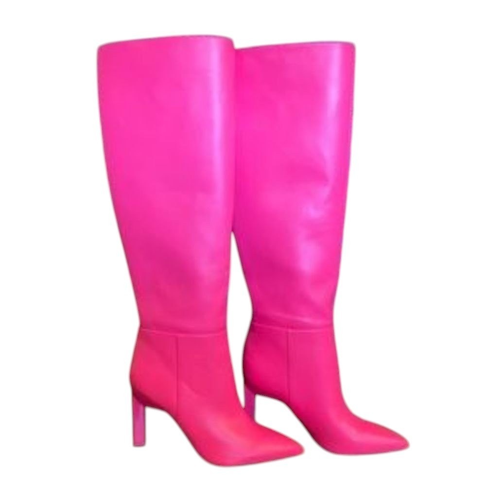 Nine West Knee‎ High Boots Bright Pink Stiletto Heel Pointed Toe Bold Statement